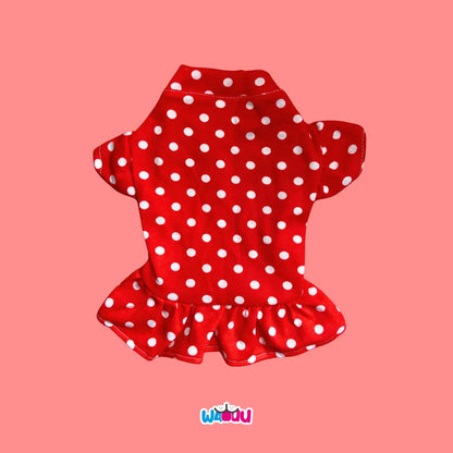 Blusa de puntos fondo rojo para perros y gatos Wauu Dog