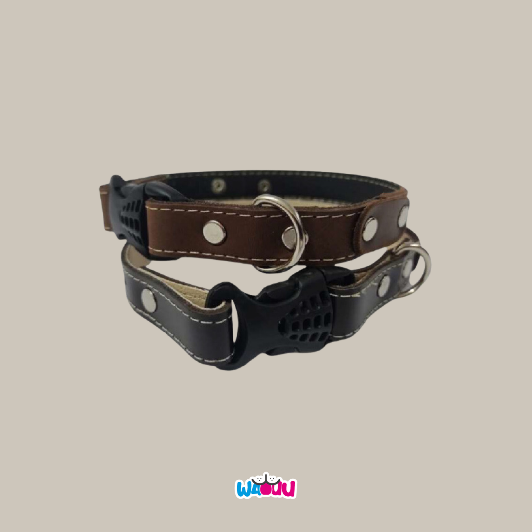 Collar de cuero mediano para perros y gatos Wauu Dog